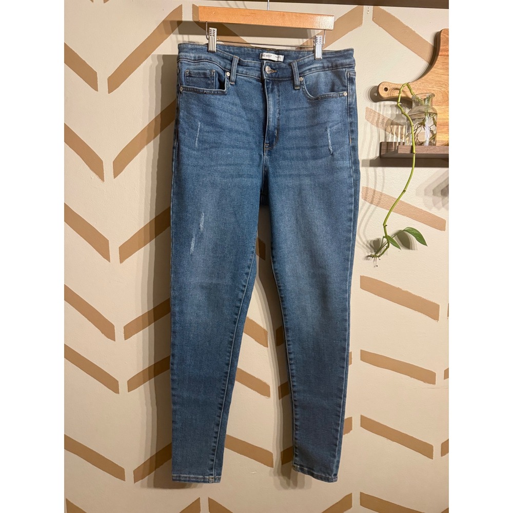 Nine West Super Skinny Jeans Women Size 12 Blue Medium Wash High Rise Stretch
